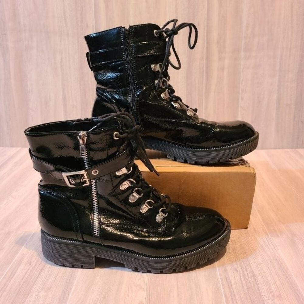 Charlotte Russe Black Combat Boots Womens 8 Ankle Platform Lug Sole Side Zip